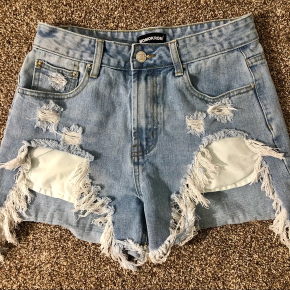 Momokrom Destroyed Jean Denim Shorts Doll Kill - Picture 3 of 9